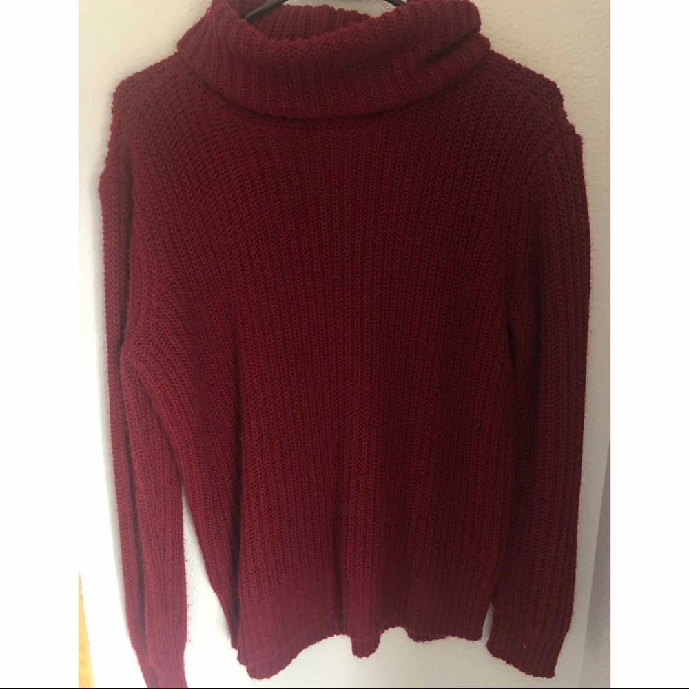Red Sweater with Loose Turtleneck Collar
